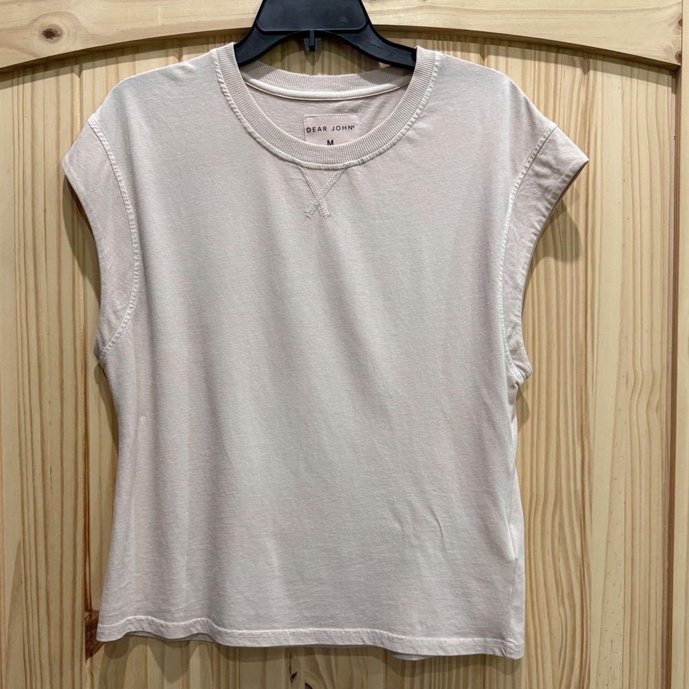 Dear John Rosie Top Rose Pink Cotton Muscle Tee Sleeveless Crew Neck